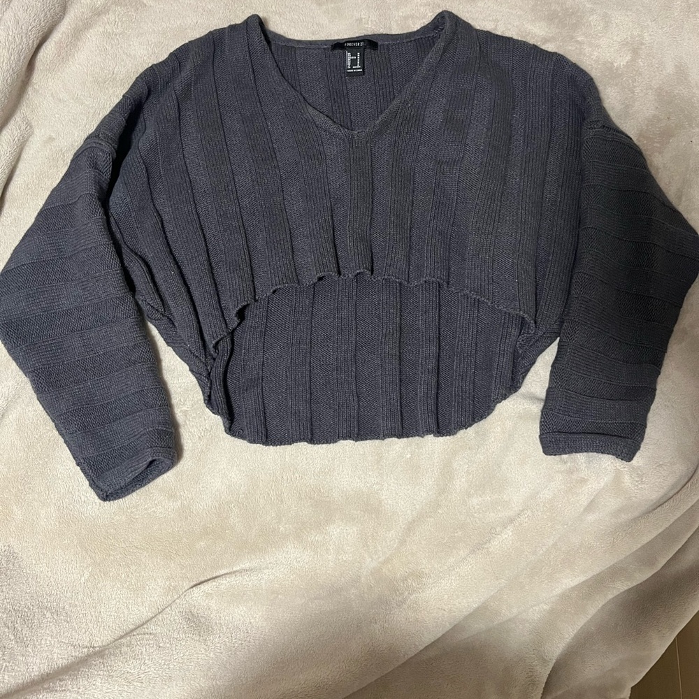 Forever 21 Gray V-Neck Sweater with Relaxed Fit